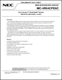 MC-4R64CPE6C-745 datasheet: 64M-byte(32M-word x 16-bit) Direct Rambus(TM) DRAM RIMM(TM) Module MC-4R64CPE6C-745