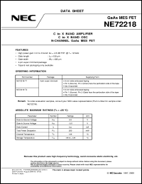 NE72218-T2 datasheet: N-channel GaAs MES FET NE72218-T2