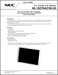 NL10276AC30-03 datasheet: Diagonal 38cm(15.0 inches) display area color LCD NL10276AC30-03