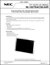 NL10276AC30-04R datasheet: Diagonal 38cm(15.0 inches) display area color LCD NL10276AC30-04R