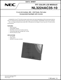 NL3224AC35-10 datasheet: Diagonal 14cm(5.5 inches) display area color LCD NL3224AC35-10