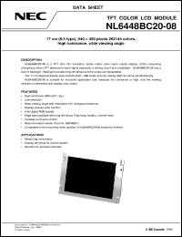 NL6448BC20-08 datasheet: Diagonal 17cm(6.5 inches) display area color LCD NL6448BC20-08