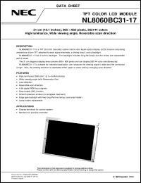 NL8060BC31-17 datasheet: Diagonal 31cm(12.1 type) display area color LCD NL8060BC31-17