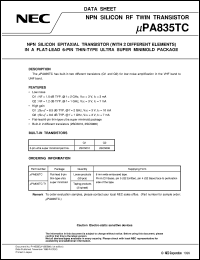 UPA835TC datasheet: Twin transistors equipped with different model chips(6P small MM) UPA835TC