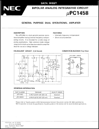 UPC1458G2-T1 datasheet: Dual operational amplifier UPC1458G2-T1