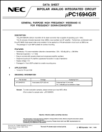 UPC1694GR datasheet: Hi frequency wideband down-converter FM demodulation circuit UPC1694GR