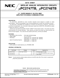 UPC2747T-E3 datasheet: 900 MHz band low noise amplifier UPC2747T-E3