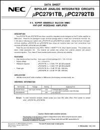 UPC2791TB-E3 datasheet: General purpose silicon high frequency wide band amplifier IC UPC2791TB-E3