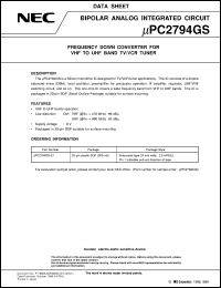 UPC2794GS datasheet: U/V 1-chip tuner, low distortion, small package UPC2794GS