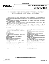 UPD17062CU-XXX datasheet: 17K series 4-bit single-chip microcomputer with on-chip PLL freq. UPD17062CU-XXX