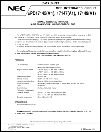 UPD17149CT(A1)-XXX datasheet: 4-bit single-chip microcomputer with ROM(4Kx16), RAM(110x4) UPD17149CT(A1)-XXX