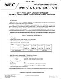 UPD17215CT-XXX datasheet: Compact general-purpose/remote control 4-bit SC microco UPD17215CT-XXX