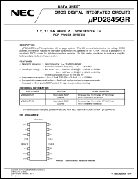 UPD2845GR-E2 datasheet: 1V, 1.3mA, 94MHz PLL synthesizer UPD2845GR-E2