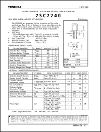 2SC2240 datasheet: Silicon NPN transistor for low noise audio amplifier applications. Recommended for the first stages of Equalizer amplifiers 2SC2240
