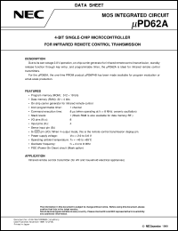 UPD62AMC-XXX-5A4-E1 datasheet: Infrared remote control transmitter 4-bit single-chip microcontroller UPD62AMC-XXX-5A4-E1