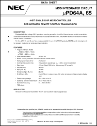 UPD64AMC-XXX-5A4-E1 datasheet: Infrared remote control transmitter 4-bit single-chip microcontroller UPD64AMC-XXX-5A4-E1