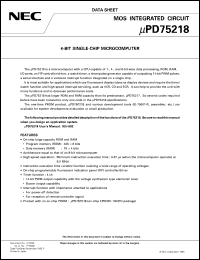 UPD75218CW-XXX datasheet: 4-bit microcomputer 75X series with on-chip FIP control UPD75218CW-XXX