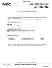 UPD75P068CU datasheet: 4-bit single-chip microcomputer incorporating 8K x 8bit UPD75P068CU