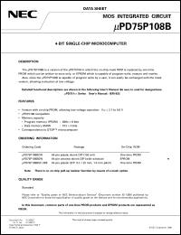 UPD75P108BDW-XXX datasheet: 4-bit single-chip microcomputer UPD75P108BDW-XXX