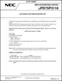 UPD75P3116GK-8A8 datasheet: 75XL series 4-bit single-chip microcomputer with LCD & 5 timer UPD75P3116GK-8A8