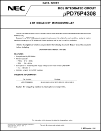 UPD75P4308GS-T2 datasheet: 4-bit single-chip microcomputer UPD75P4308GS-T2