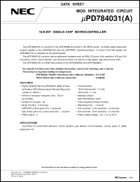 UPD784031GC-8BT datasheet: 16-bit single-chip microcomputer for system control UPD784031GC-8BT