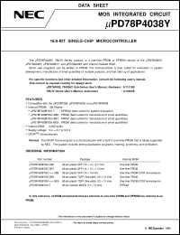 UPD78P4038YGK-BE9 datasheet: System control 16-bit single-chip microcomputer UPD78P4038YGK-BE9