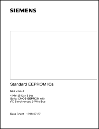 SLA24C04-D datasheet: 4 Kbit (512 x 8bit) Serial CMOS-EEPROM with I2C Synchronous 2-wire bus SLA24C04-D