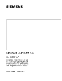 SLE24C08-D/P datasheet: 8 Kbit (1024 x 8bit) Serial CMOS-EEPROM with I2C Synchronous 2-wire bus and page protection mode SLE24C08-D/P