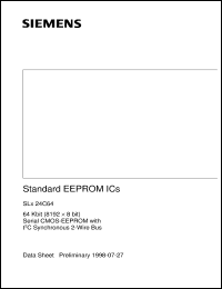 SLA24C64-D/P datasheet: 64 Kbit (8192 x 8bit) Serial CMOS-EEPROM with I2C Synchronous 2-wire bus SLA24C64-D/P