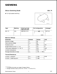 BAL74 datasheet: Silicon switching diode BAL74