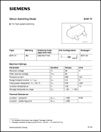 BAR74 datasheet: Silicon switching diode BAR74