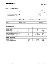 BAS170W datasheet: Silicon schottky diode BAS170W