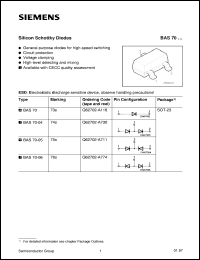 BAS70 datasheet: Silicon schottky diode BAS70