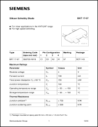 BAT17-07 datasheet: Silicon schottky diode BAT17-07