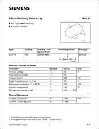 BAV74 datasheet: Silicon switching diode array BAV74