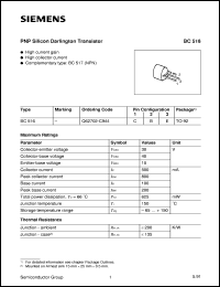 BC516 datasheet: PNP silicon darlington transistor BC516