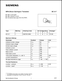 BC517 datasheet: NPN silicon darlington transistor BC517