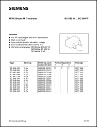 BC848AW datasheet: NPN silicon AF transistor BC848AW