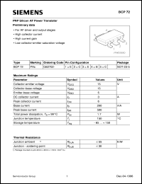 BCP72 datasheet: PNP silicon AF power transistor BCP72