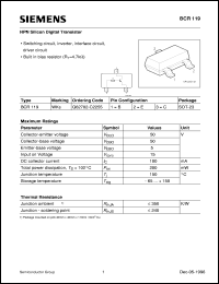 BCR119 datasheet: NPN silicon digital transistor BCR119