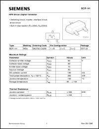 BCR141 datasheet: NPN silicon digital transistor BCR141