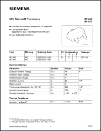 BF841 datasheet: NPN silicon RF transistor BF841