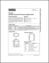 74AC191SC datasheet:  Up/Down Counter with Preset and Ripple Clock 74AC191SC