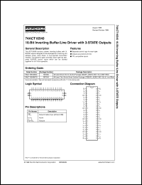 74ACT16540SSCX datasheet:  16-Bit Inverting Buffer/Line Driver with 3-STATE Outputs 74ACT16540SSCX