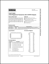 74ACT16543SSC datasheet:  16-Bit Registered Transceiver with 3-STATE Outputs 74ACT16543SSC