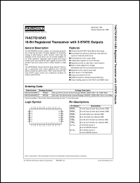 74ACTQ16543SSCX datasheet:  16-Bit Registered Transceiver with 3-STATE Outputs 74ACTQ16543SSCX