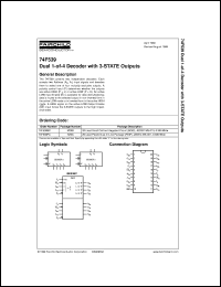 74F539SCX datasheet:  Dual 1-of-4 Decoder with 3-STATE Outputs 74F539SCX