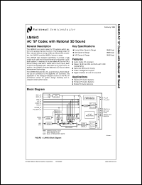 LM4543VHX datasheet: AC 97 Codec with Stereo with National 3D Sound LM4543VHX