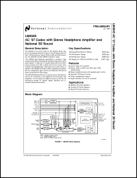 LM4545VH datasheet: AC 97 Codec with Stereo Headphone Amplifier and National 3D Sound LM4545VH